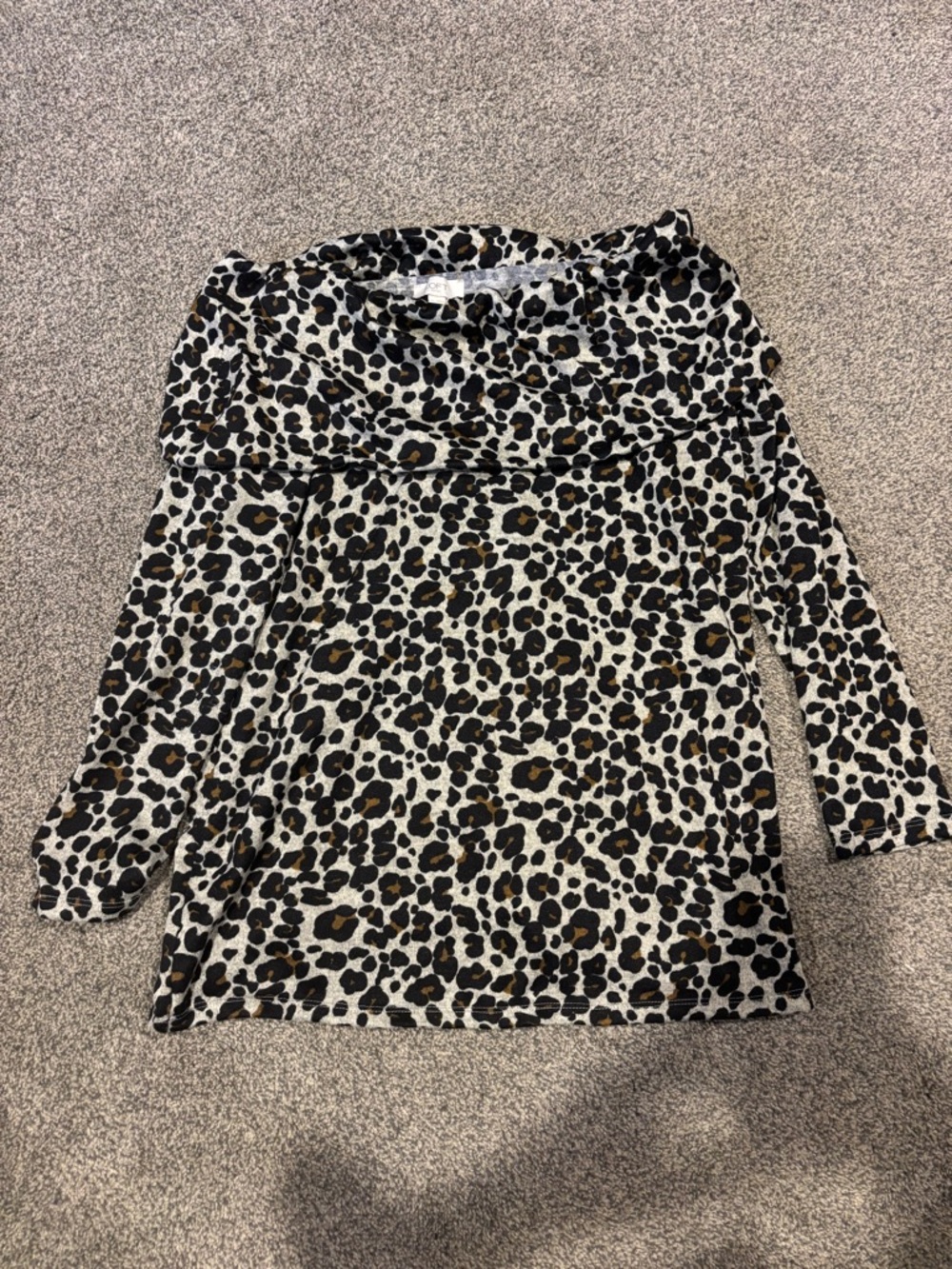 LOFT Off-Shoulder Leopard Print Long Sleeve Top - Black & Brown